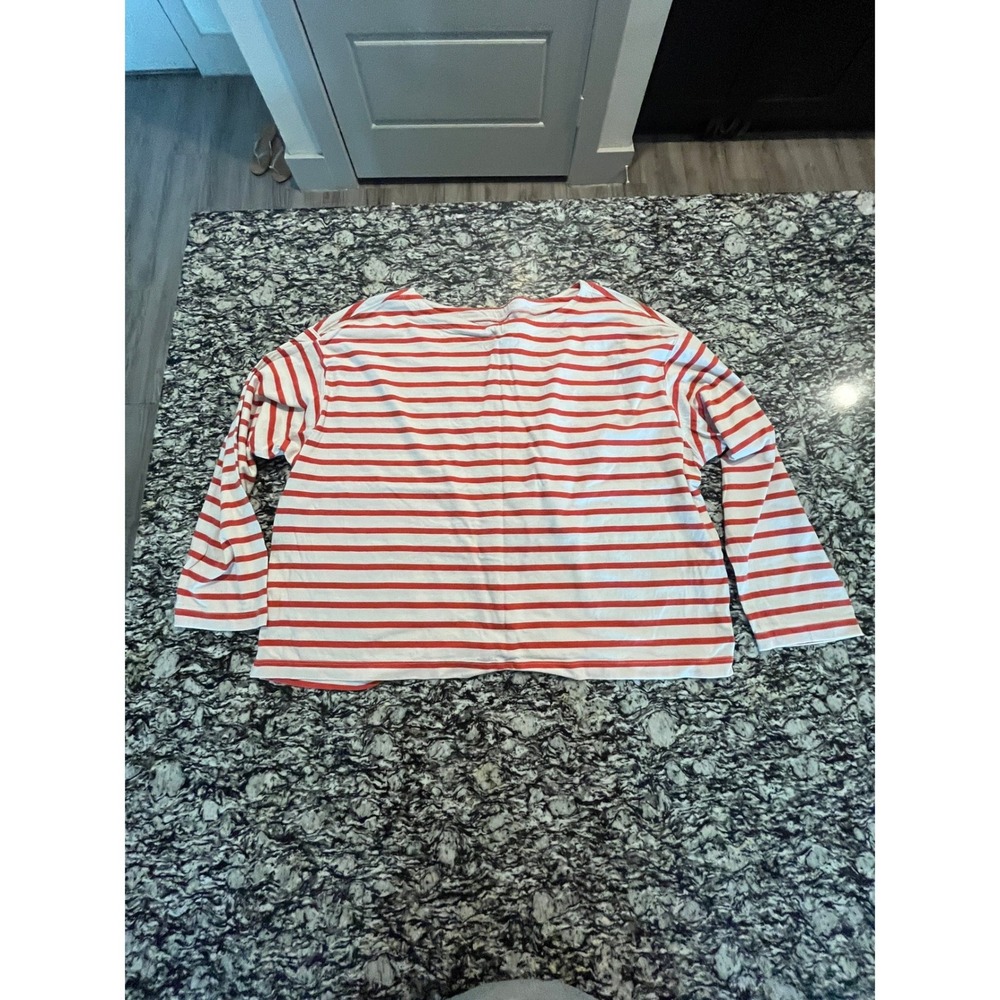 Old Navy Womens XL Red White Striped Long Sleeve T-Shirt Crew Neck Casual Tee